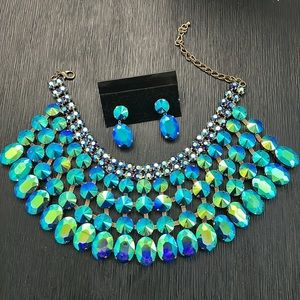 Dramatic Rhinestone Statement Necklace and Earring Set NWT